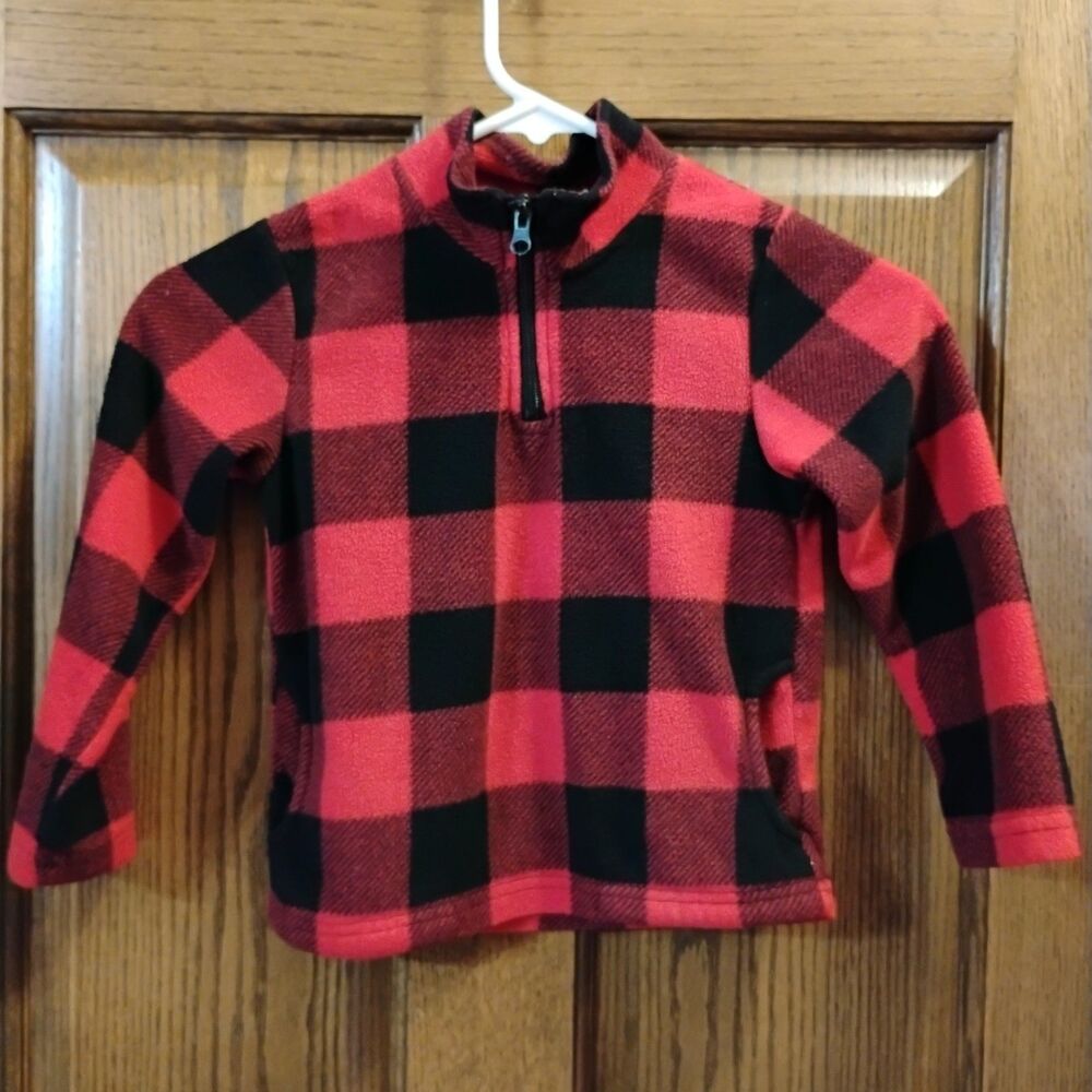 btween Girls Plaid Fleece Pullover Sweatshirt Size 4T Red and Black Mock Neck